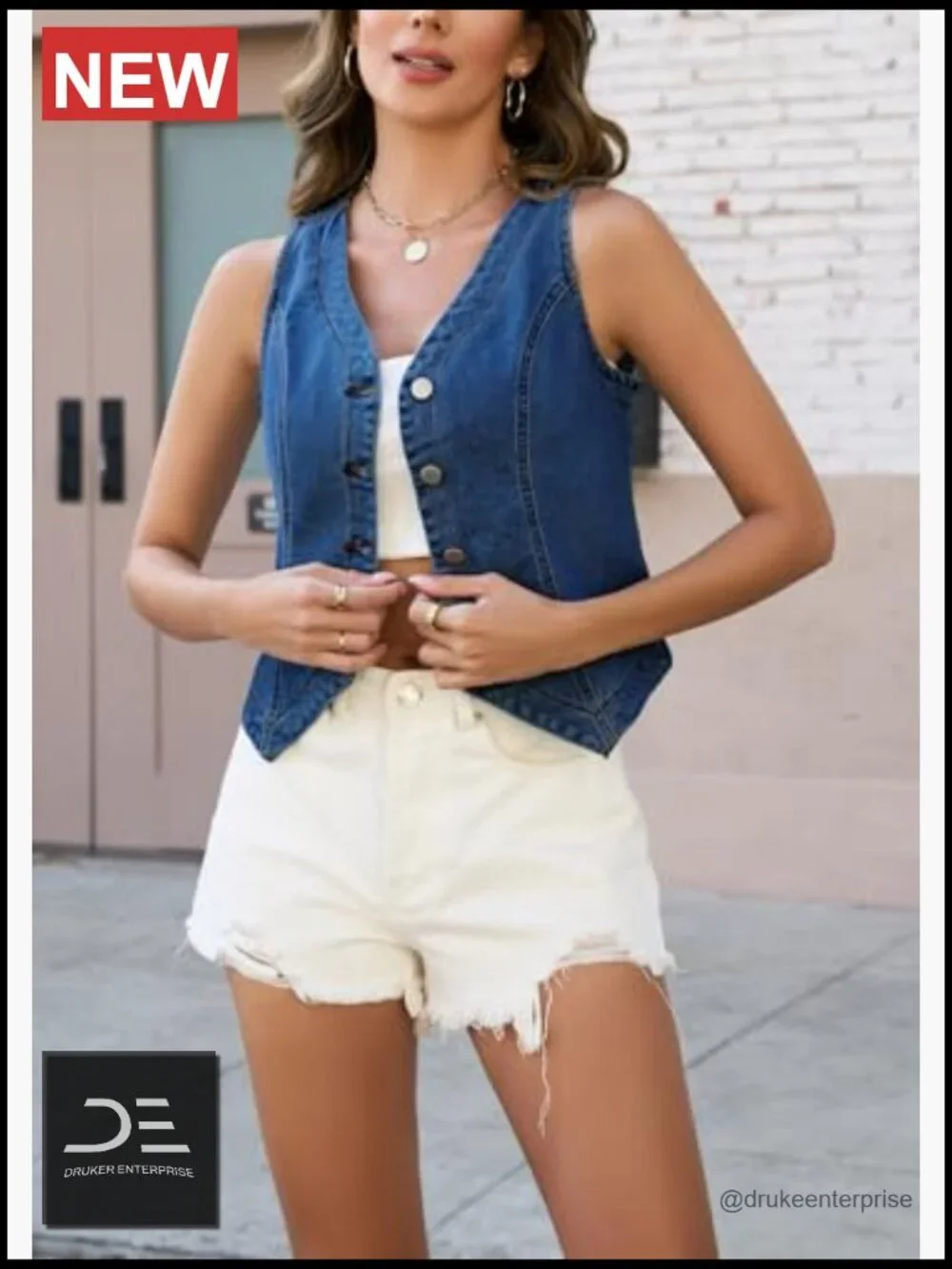 Sleeveless Crop Denim Vest Button Down Y2K Waistcoat